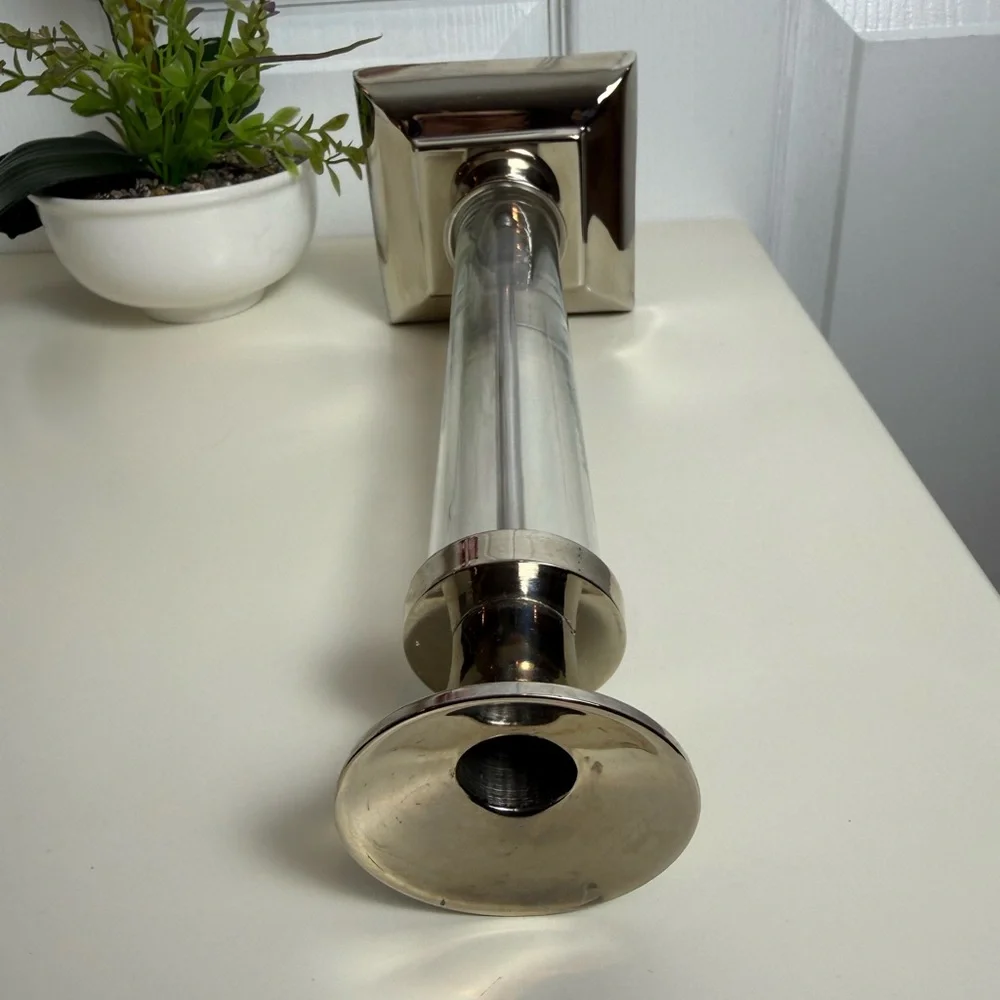 Pottery Barn Amelia Glass & Chrome Candlestick Holder Set of 3 Candle Holders